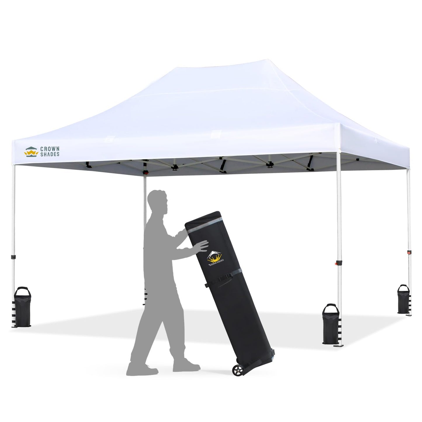 CROWN SHADES 10x15 Pop Up Canopy Tent, Thicken Frame Commercial Heavy Duty Tent, 8 Stakes & 4 Sandbags & 4 Ropes, Outdoor Canopies for Events, Parties,White