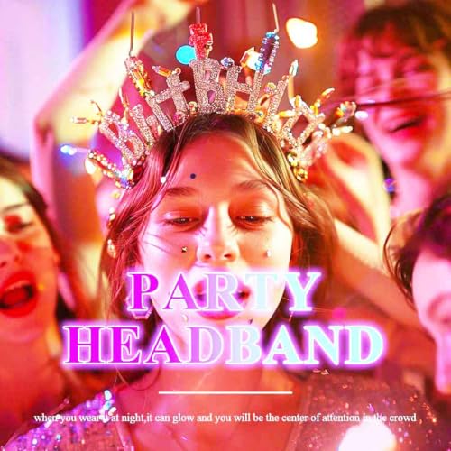 Zoestar Light Up Happy Birthday Headband Led Rhinestone Birthday Party Hair Accessories Women(Silver, One Size)