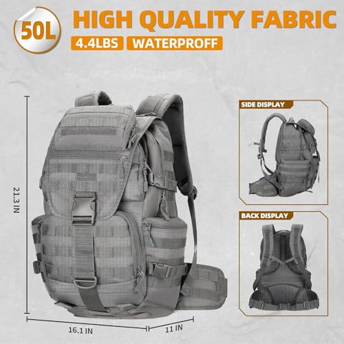 HongXingHai 50L Military Tactical Backpack 3 Day Assault Pack Molle Daypack Hiking Backpack for Men and Women (Gray)