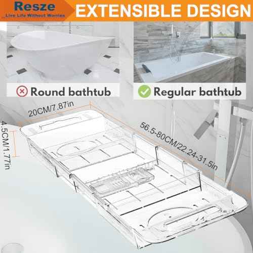 Premium Clear Bathtub Caddy Tray, Expandable Plastic Bath Tray with BPA-Free, Waterproof Foldable Bathtub Shelf, Perfect for a New Home & Mother¡¯s Day & a Birthday Gift for Mom
