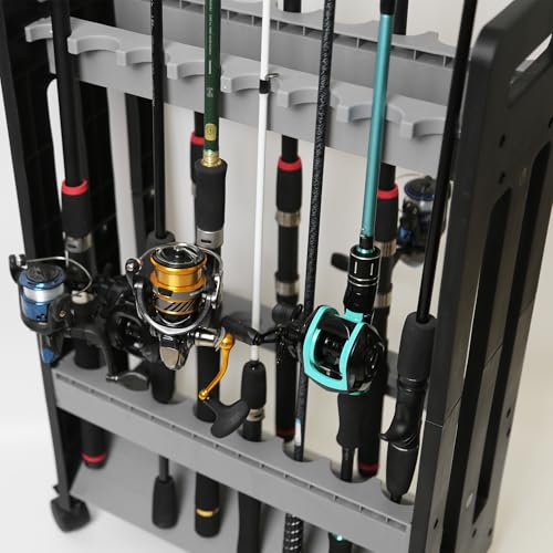 Jorazor Fishing Rod Holder,Fishing Pole Holders for Garage,Rod Holder for 16 Rod and Reel Combos,Vertical Fishing Rod Rack...