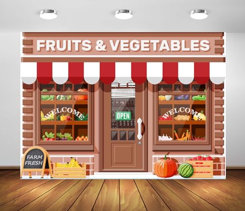 BELECO 7x5ft Fabric Fruits and Vegetables Store Backdrop Farm Fresh Organic Fruit Vegetable Supermarket Background Nutriti...