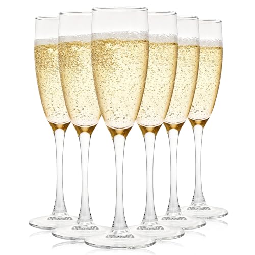 Dylvan Set of 6 Classic Champagne Flutes, 6.43 Ounce Elegant Stemmed Champagne Glasses, Premium Quality Crystal Clear Perf...