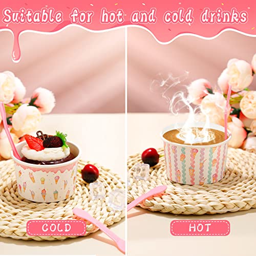 Gerrii 100 Set Ice Cream Cups with Spoons 8oz Ice Cream Bar Supplies Colorful Disposable Dessert Cups Sundae Containers De...