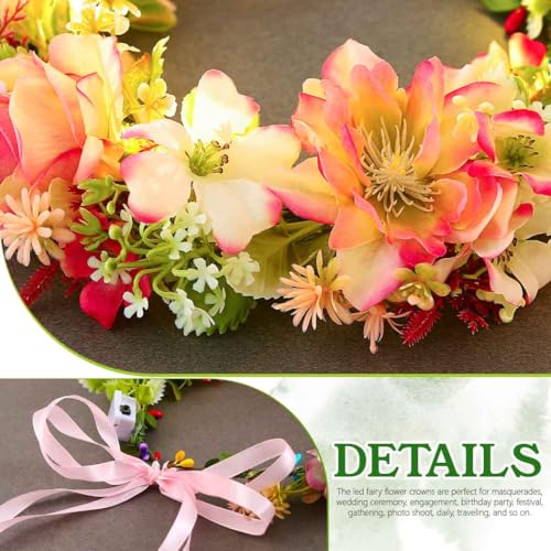 DRESBE Light Up Flower Crown Headband LED Fairy Floral Hair Accessories for Women (Rose)