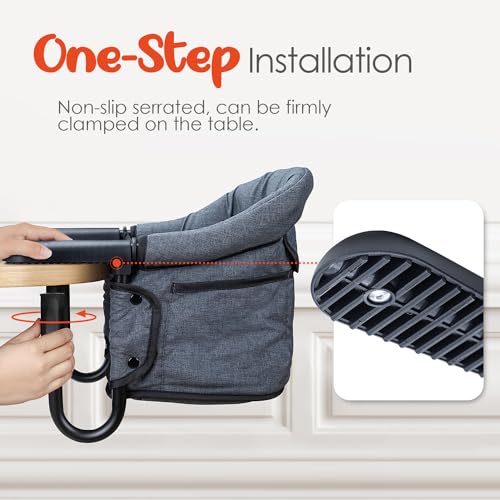 Hook-On Chairs - Portable & Foldable for Babies 6-36 Months, Family & Travel Use with Carry Bag (Grey)
