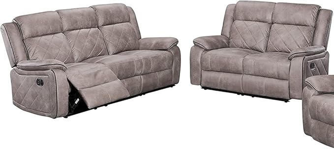 GTU Furniture 2PCS/3PCS Grey Living Room Reclining Sofa Set, Microfiber Recliner Sofa, Loveseat, Chair Set (2-Piece Set)