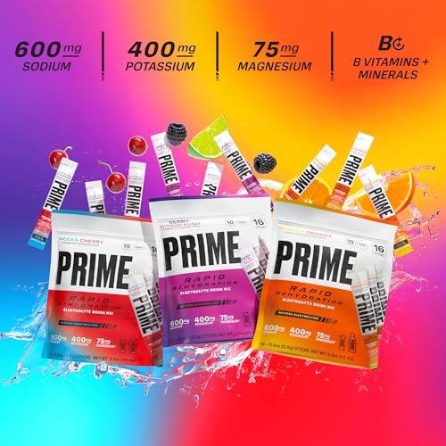 PRIME Rapid Rehydration Electrolyte Powder Sticks, Berry Citrus Rush, Sugar Free Hydration Drink Mix with Sodium, Potassiu...