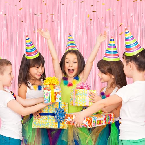 2 Pack Pastel Pink Metallic Tinsel Foil Fringe Curtains, Door Streamers Photo Booth Backdrop for Birthday Party, Tinsel Cu...