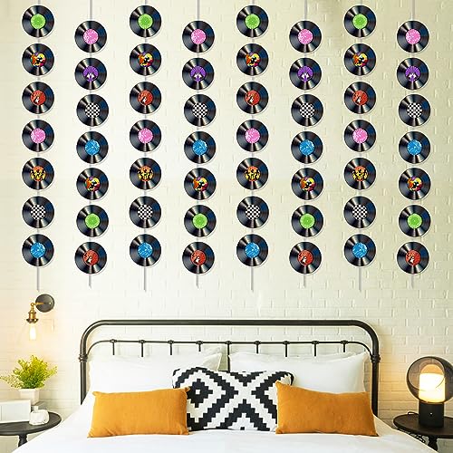 12 PCS Vinyl Records Banners 50's Party Decorations Music Record Hanging Swirl 1950's Party Garland Kit Vinyl Retro Party ...