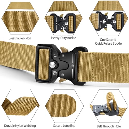 Men's Tactical Belt - Heavy Duty Nylon Web Belt with Quick Release Buckle