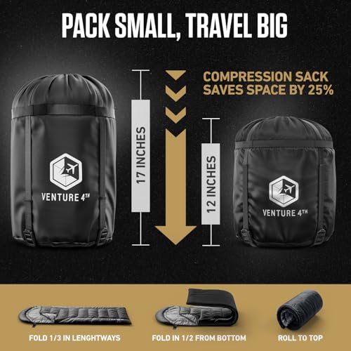 VENTURE 4TH Backpacking Sleeping Bag – XXL, Double and Single Sizes - Lightweight Warm & Cold Weather Sleeping Bags for Ad...