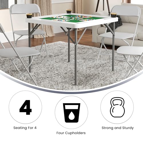 Flash Furniture Silas 34.5" Square Folding Card Table with Felt Green Surface and Cup Holders, Portable Folding Game Table...