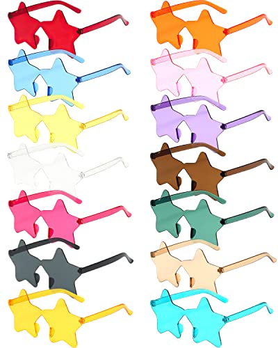 14 Pairs Star Shaped Rimless Sunglasses Frameless Star Sunglasses Transparent Candy Color Glasses Tinted Eyewear Bachelore...
