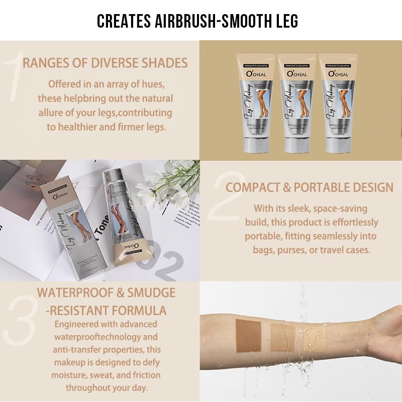 OCHEAL Waterproof Leg Makeup Cream, No Transfer Tattoo Cover Up&Scar Concealer, Long Lasting Body Foundation for Flawless Skin,