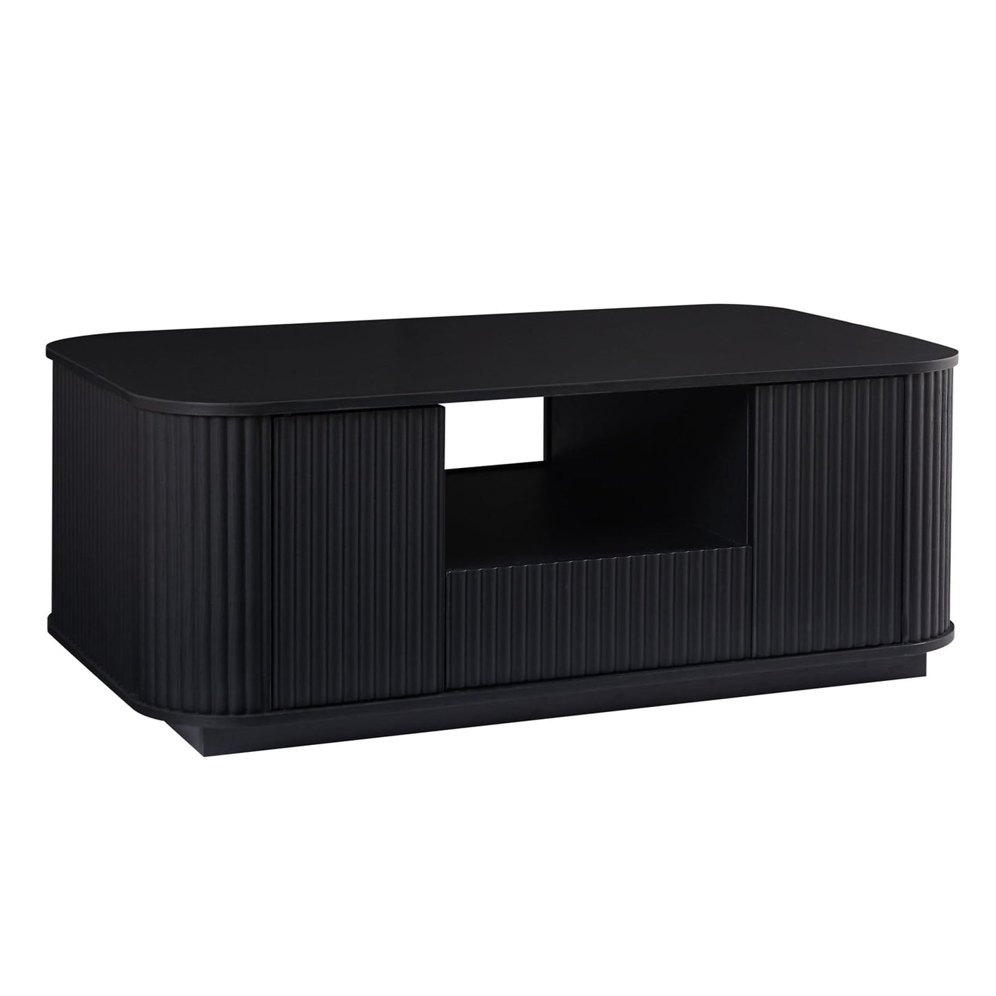 SZTHHDF 46.5" Coffee Table with Storage, Mid Century Modern Coffee Table with Drawer Wave Pattern Center Table with Door for Living Room, Office, Apartment, Black