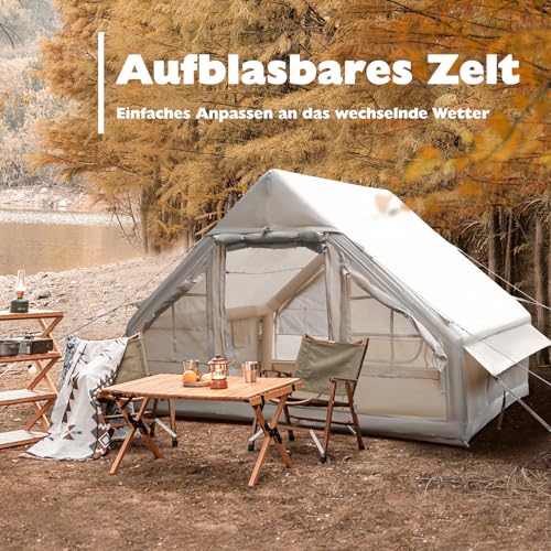 Inflatable Camping Tent, Glamping Inflatable Tent for Camping, 4 Season Water&Windproof Outdoor Oxford Blow Up Cabin Tent ...