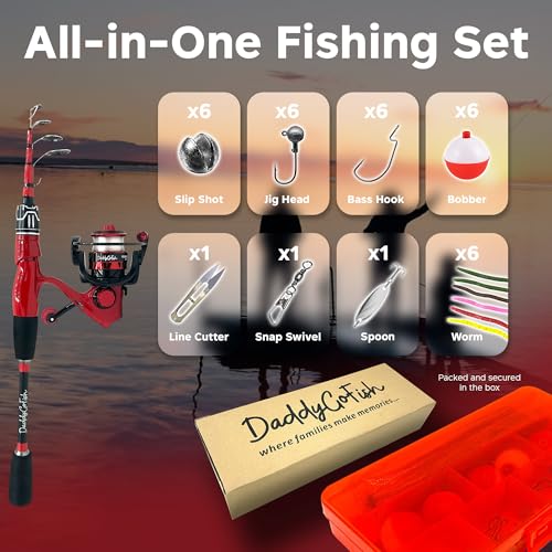 DaddyGoFish Spinning Fishing Rod and Reel Combo Set with Tackle Box | Kids Fishing Pole | Carbon Fiber Telescopic Fishing ...