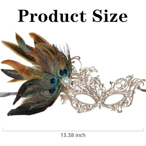 Zinniday Lace Masquerade Masks for Women - 1920s Peacock Feather Venetian Mask for Halloween Couples Mardi Gras Ball