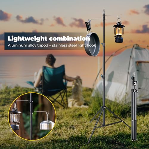 NexTerk 2 Pack Titanium Lantern Hooks, Stainless Steel Non-Slip Tent Light Pole Hook with Carbon Steels Tent Lantern Tripo...