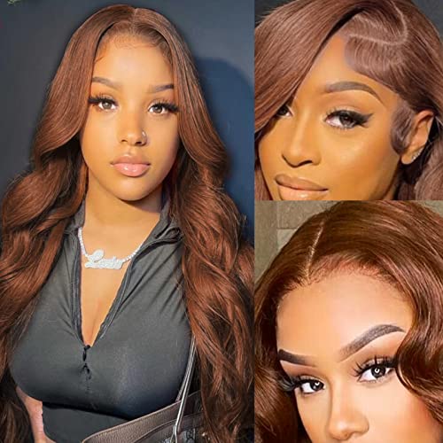 Chocolate Brown Lace Front Wig Human Hair 150% Density Auburn 13X4 Body Wave Lace Front Wig Human Hair Colored Hd Transparent Glueless Wigs Pre Plucked 26Inch
