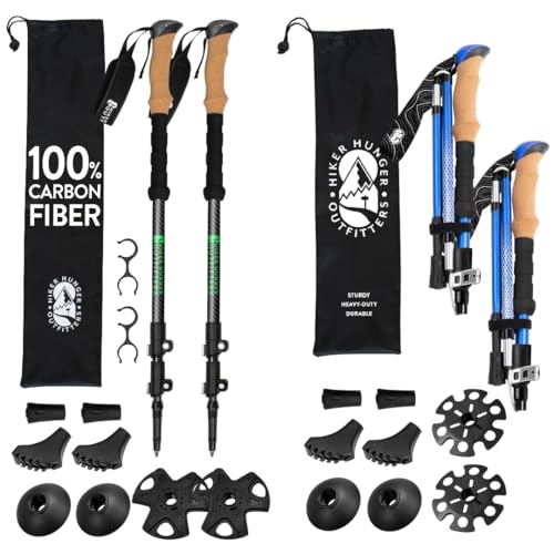 Premium Foldable & Collapsible Trekking Poles by USA Brand – Ultra Strong Lightweight Hiking Poles – 3K Black 100% Carbon ...