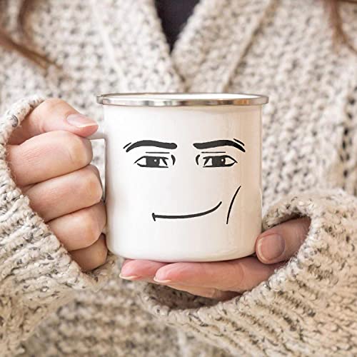 Serious Guy Face Camping Mug - Gamer Mug - Best Idea Gift - 12 oz Enamel Campfire Mugs, Gifts For Friends And Coworkers