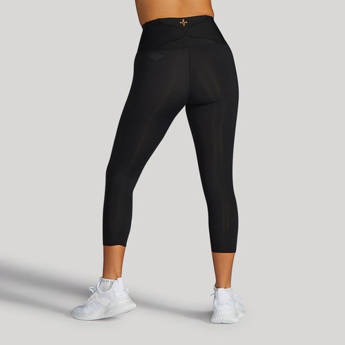 Tommie Copper Lower Back Support Compression Capri Leggings for Women, Flattering Fit, Sweat Wicking, Breathable, Black, Small