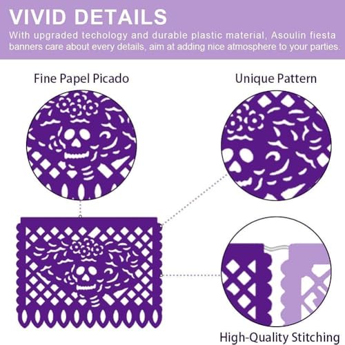 Asoulin 6PCS Mexican Party Decorations, 90FT Plastic Papel Picado Fiesta Party Banners, Dia De Los Muertos, Day of The Dea...