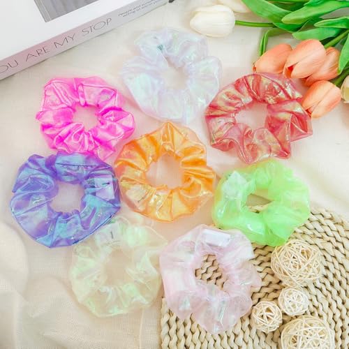 8 Pcs Light Up Mermaid Scrunchies, Glow Hair Scrunchy for Girl & Women, Multi Glow Modes, Glow in the Dark Accessories for...