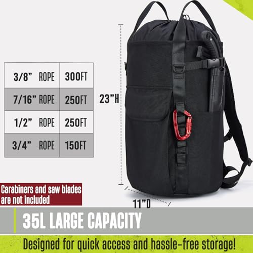 PAMLIAPY Arborist Rope Bag, 35L Tree Climbing Rope Bag, Arborist Equipment Bucket Backpack, Arborist Gear Carrier Bag with...
