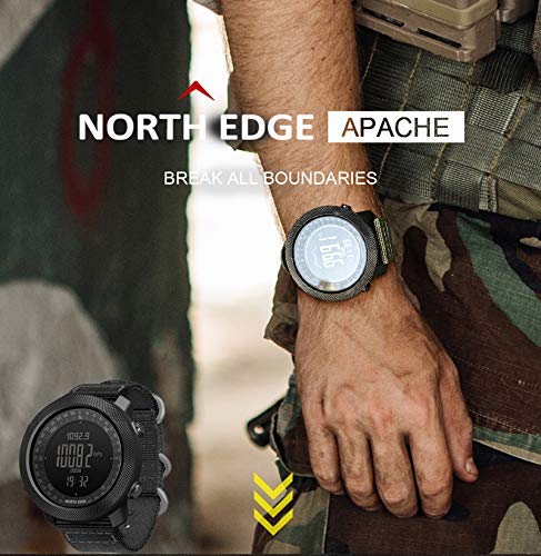 North Edge Apache Tactical Sports Watches for Men , Outdoor Survival Military Compass Rock Solid Digital Watches with Dura...