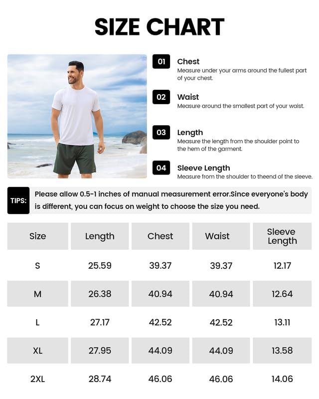 Men's UPF 50+ Rash Guard Swim Shirt - Quick Dry Short Sleeve Sun Protection Shirt for Swimming, Fishing & Beach