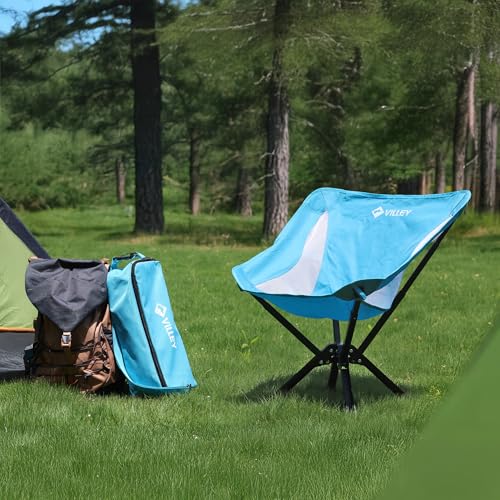 VILLEY Portable Folding Chair Lightweight Camping Chair No Assembly Needed, Quick Setup for Beach, Hiking, Supports 330 LB...