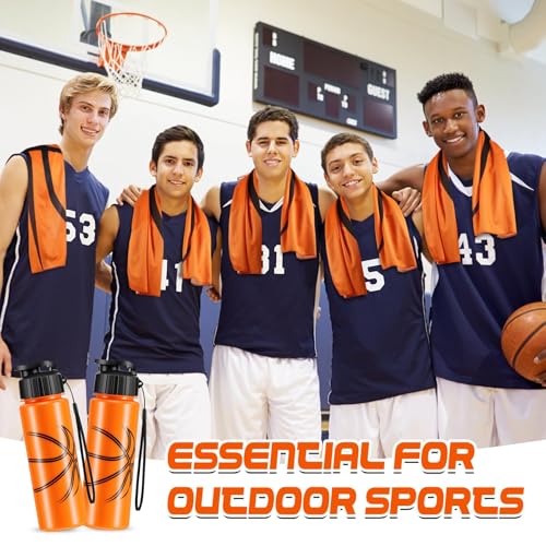 Olgaa 24 Pcs Sport Party Favors 12 Pcs Reusable Basketball Water Bottle Bulk 20 oz 12 Pcs Soft Cooling Towels Sports Acces...