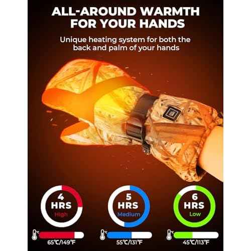 KEMIMOTO Heated Hunting Gloves Camo, Flip Fingerless Mittens for Men Women, Rechargeable with 2 Batteries, 3 Heat Settings