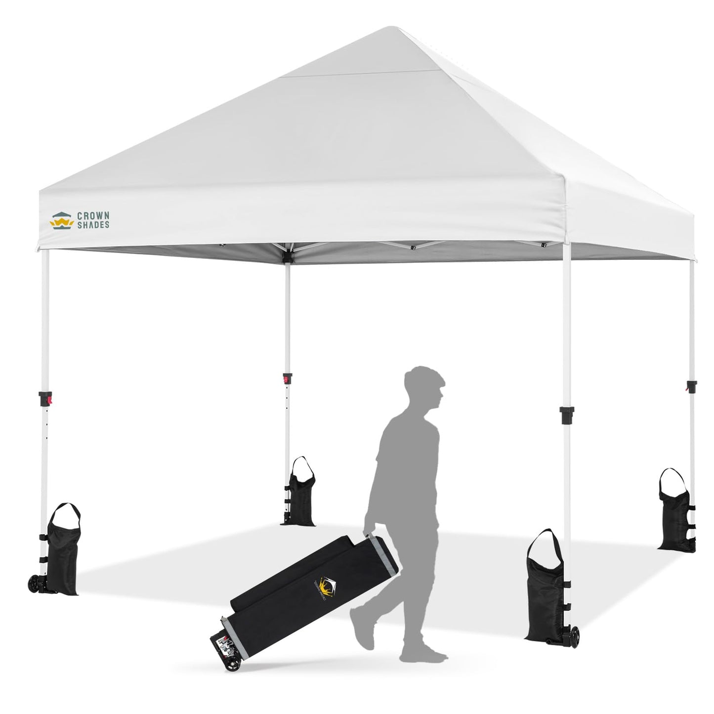 CROWN SHADES 10x10 Heavy Duty Canopy - Premium Pop Up Canopy Tent - Extra Sun Shade Protection with 400D Strength Oxford Fabric - Great for Trade Shows, Events, Tailgates & Commercial Use, White