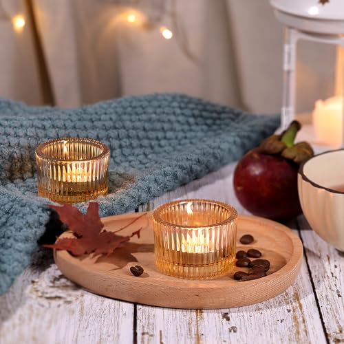 HAVITI 24 pcs Tealight Gold Candle Holders, Votive Tea Light Candle Holder Glass for Gold Centerpieces Fall Wedding Table ...