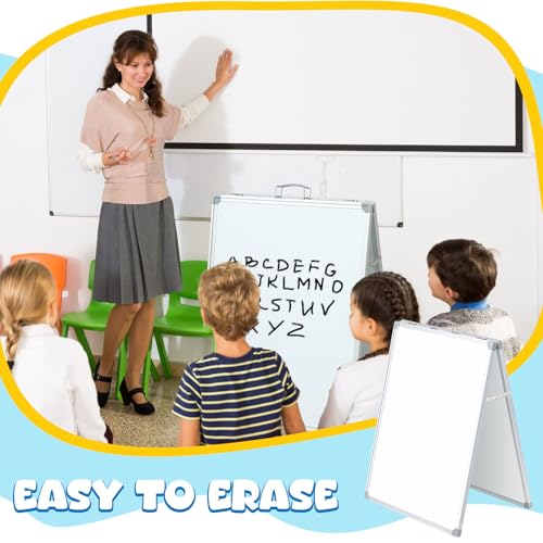 Lincia 36 x 24 Inch Portable Dry Erase Board with Stand, Foldable White Board Double Sided Whiteboard Easel, Silver Alumin...