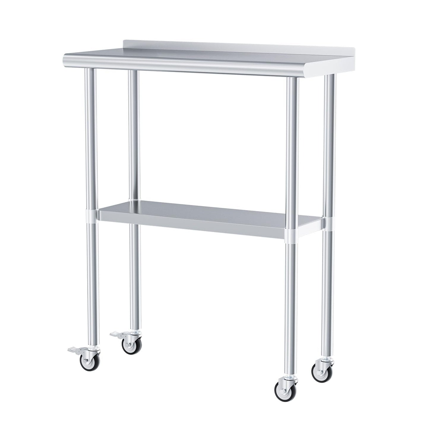 Chingoo Stainless Steel Work Table with Wheels, 14x30 Inch NSF Food Prep Table with Backsplash & Adjustable Undershelf for Commercial Kitchen, Restaurant, Garage