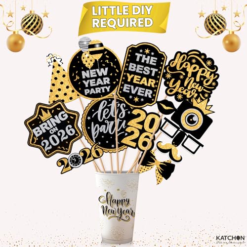 KatchOn, Huge New Years Photo Booth Props 2026 - Glitter, Pack of 35 | New Years Eve Photo Booth Props for New Years Eve P...