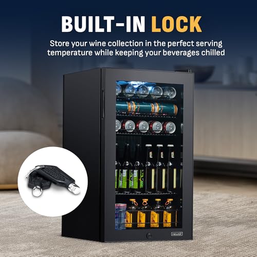 NewAir 126 Can Beverage Refrigerator | Freestanding Small Mini Fridge for Bedroom with Glass Door | Drink Cooler with Adju...