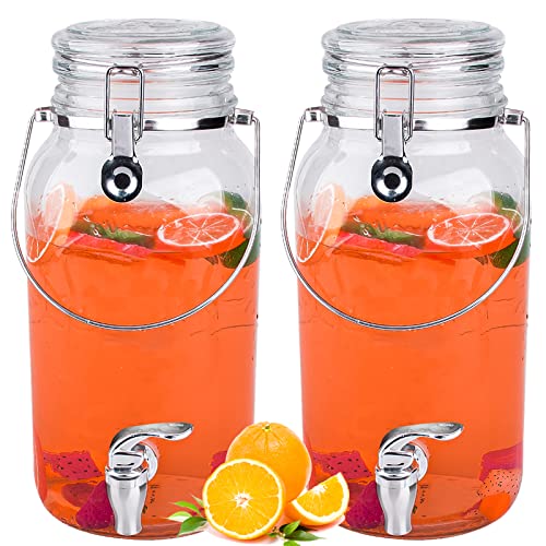 Eleganttime 1 Gallon Glass Drink Dispensers for Parties,2 Pack Beverage Dispenser With Spigot,Laundry Detergent Dispenser ...