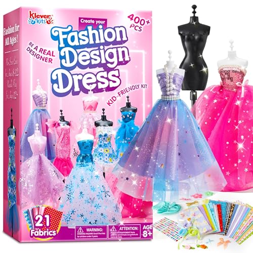 Klever Kits 400+PCS Fashion Design Crafts for Kids, Art and Crafts, DIY Sewing Kits with 3 Mannequins for Girls Aged 8-12,...