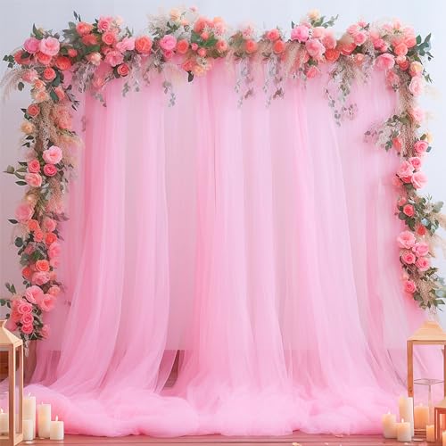 Pink Tulle Backdrop Curtain for Parties Girls Baby Shower 10ft X 8ft Light Pink Sheer Backdrop Curtains for Birthday Party...
