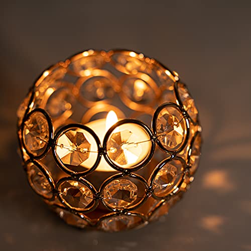 VINCIGANT Gold Crystal Votive Candle Holders for Table Tenterpiece,Small Bowl/Ball Tealight Candle Lantern for Thanksgivin...