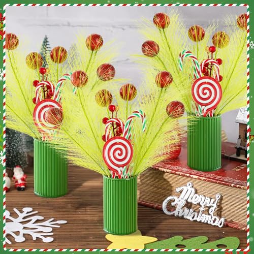 3Pcs Christmas Centerpiece Table Decorations, Red Berry Candy Decorative Jar Christmas Centerpieces for Tables, Holiday Ja...