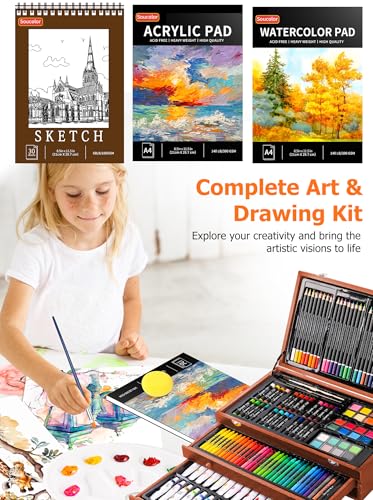 Soucolor Art Supplies, 192-Pack Deluxe Art Set Drawing Painting Supplies Kit with Acrylic Pad, Watercolor Pad, Sketch Boo...