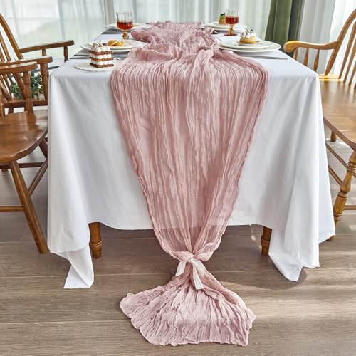 IVAPUPU 2 Pcs Cheesecloth Table Runner - 10ft Dusty Pink Boho Gauze Cheese Cloth Table Runners for Baby Shower Decoration ...