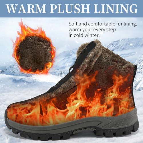 Ecetana Mens Winter Snow Boots: Insulated Waterproof Hiking Shoes Casual Warm Fur Lined Ankle Booties